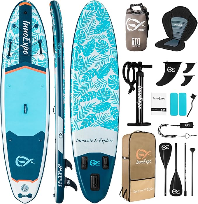 InnoExpo 11' Inflatable Stand Up Paddle Boards with Premium Accessories, Wide Stable SUP Paddle Board Design, Non-Slip Comfort Deck for Youth & Adults