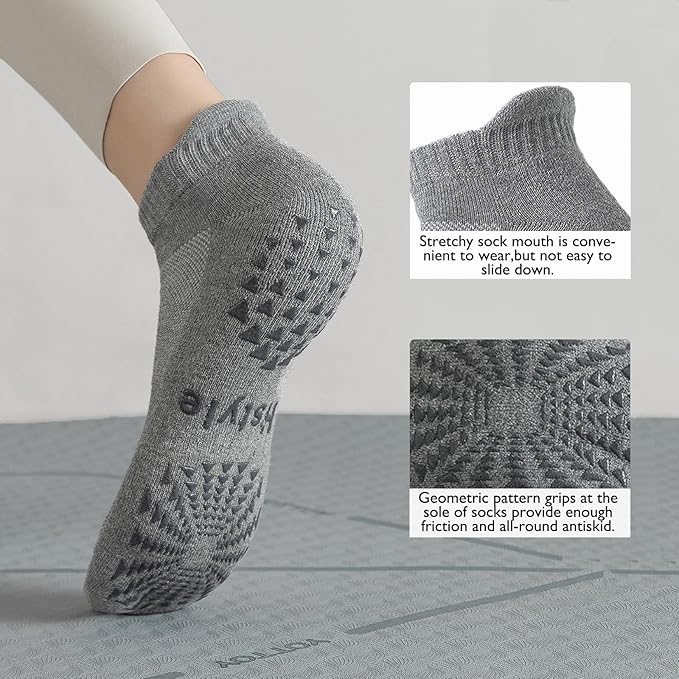 Hstyle 6 Pairs of Yoga Socks with Grips for Women and Men,Ideal for Ballet,Barefoot Workout,Pilates Grip Socks Non Slip Socks