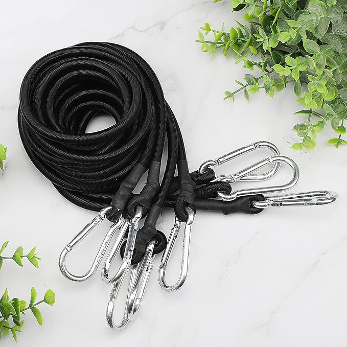 ZHOUBIN 72 Inch Black Bungee Cords with Carabiner Hooks, 4Pcs