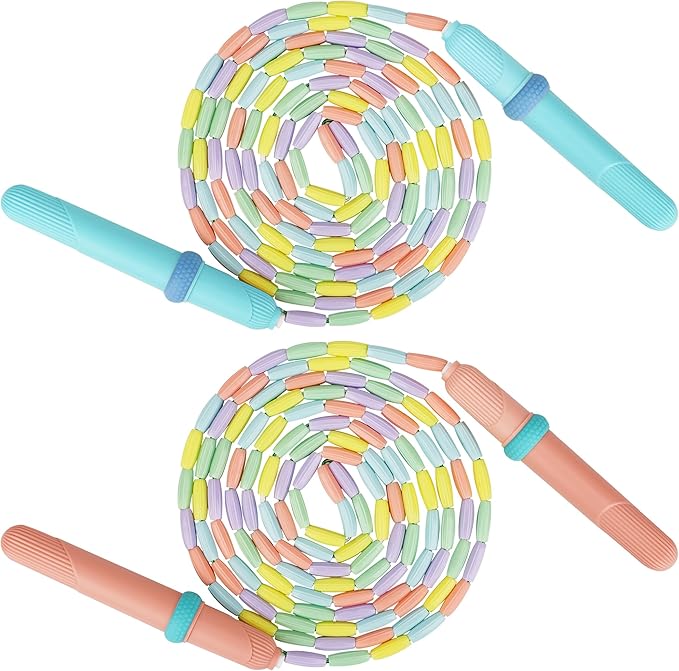 Coolrunner 9 FT Upgraded Kids Jump Rope, 2PC Soft Beaded Skipping Rope with Soft Anti-slip Handles, Adjustable Jumping Rope for Kids Adults, Plastic Segmented Long Enough