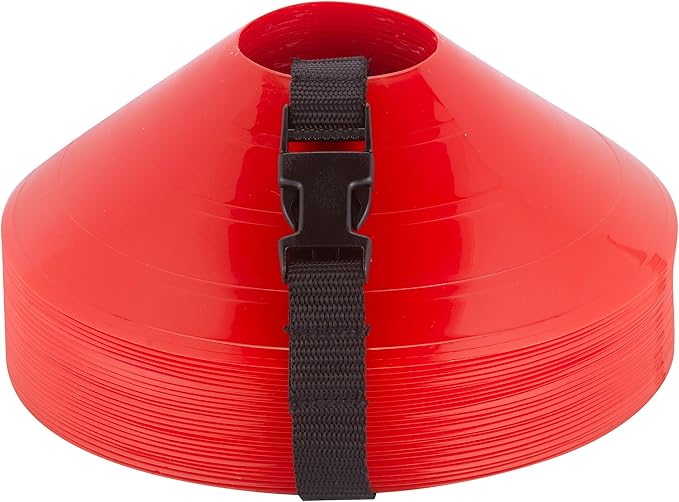 American Challenge Disc Cones – Set of 25 Agility Cones for Sports Training – 2" Tall, 7" Base Soccer Cones with Carry Strap for Drills & Practice