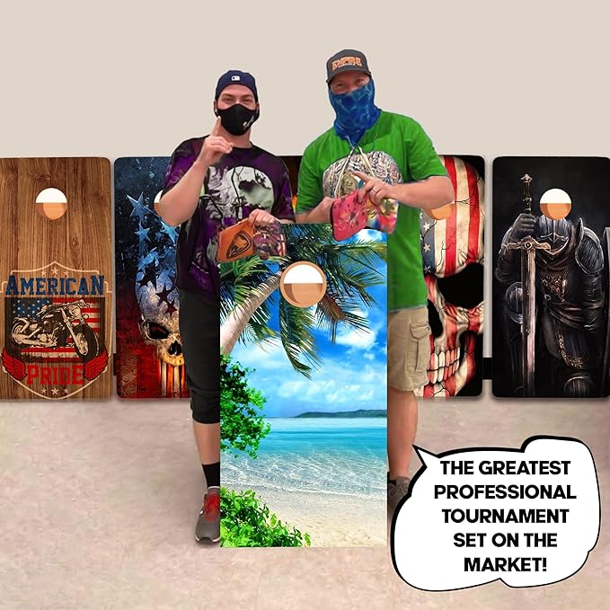 CornholeGamesUSA Pro Cornhole Boards Set | Made in USA | 3/4 Baltic Birch | No Bounce | Triple Thick Legs | Two Brace & Handles, Tournament 2x4 Regulation Set with Score Tower & Cornhole Bags