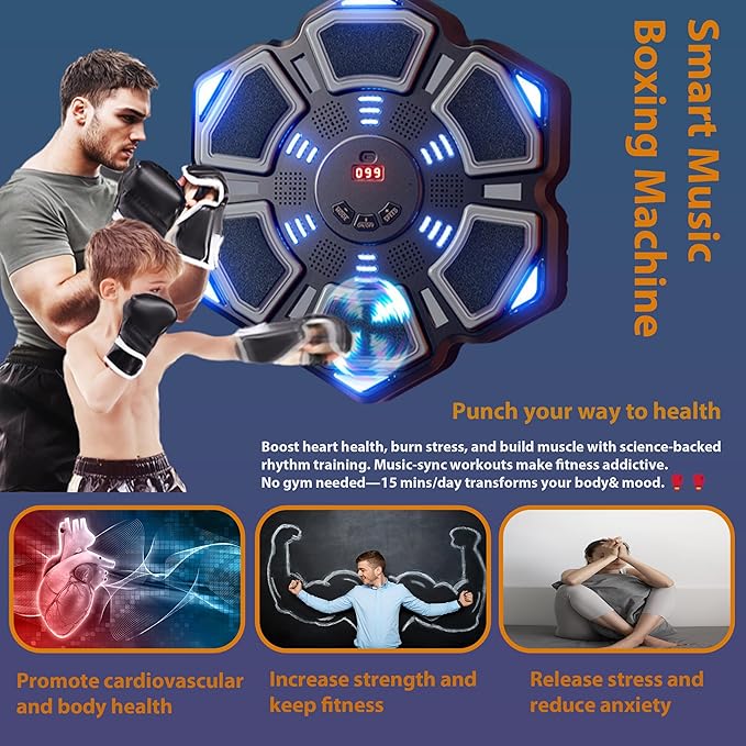 Music Boxing Machine, New Wall Mounted Smart Music Boxing Family Games, Electronic Focus Agility Training Equipment with Glove, Exercise Equipment