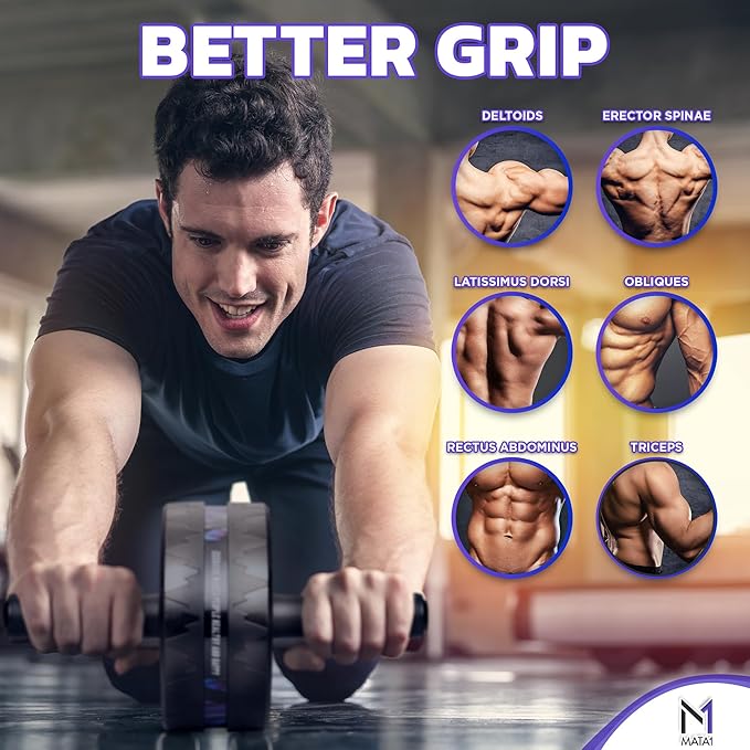 Ab Roller Wheel, Abs Workout Machine, Perfect for Core & Abdominal Strength Training, Exercise Wheels for Home Gym w/Knee Pad, Fitness Equipment for Sports