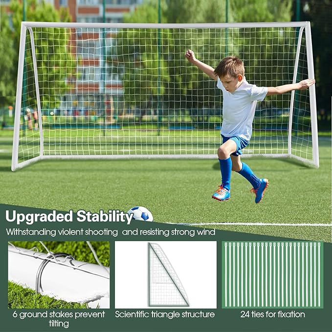GYMAX Soccer Goal, Soccer Goals for Backyard with All Weather Net, Ground Stake & Zip Ties, Easy Assembly Folding Soccer Frame and Net for Kids School Club Training Practice
