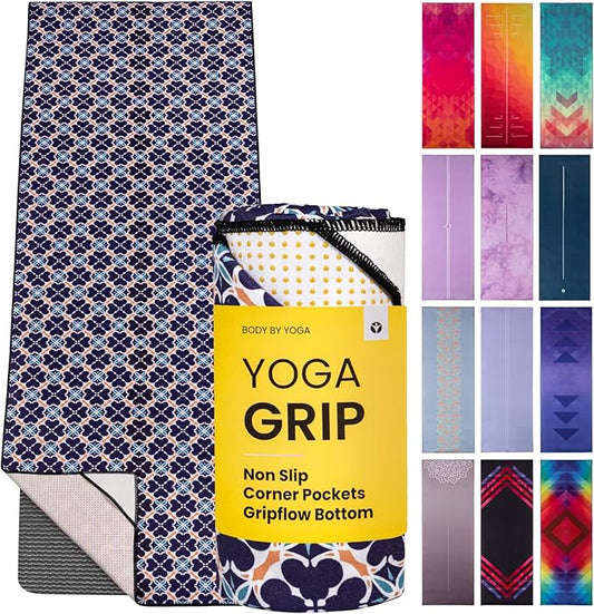 Yoga Drip Yoga Towel - Non Slip Hot Yoga Mat Towel With Corner Pockets, No-Skid Grip, and Built-in Alignment Lines | Soft, Moisture Wicking, and Sweat Absorbent | No Bunching, Stays in Place 72" x 25"