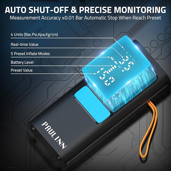 Tire Inflator Portable Air Compressor, 3X Faster 150 PSI 15000mAh Cordless Air Pump for Car with Gauge Dual LCD Display, LED Light & Auto Shut-Off, Tire Pumps for Automobiles/Car/Motor/Bicycle/Ball