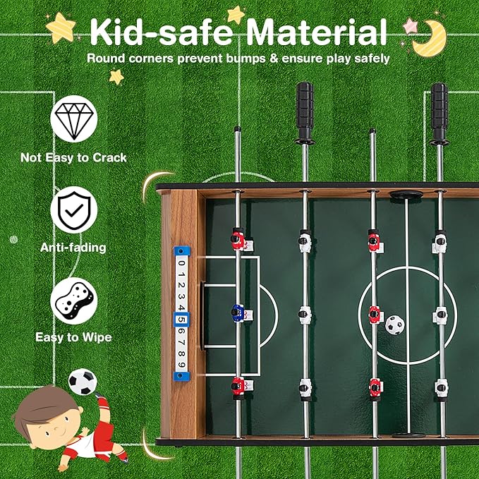 RELAX4LIFE 27’’ Tabletop Foosball Table, Portable Compact Soccer Table Game Set w/2 Balls & Score Keeper, Arcade Table Football for Home Family Game Room Pub Party, Mini Foosball Table for Kids Adults