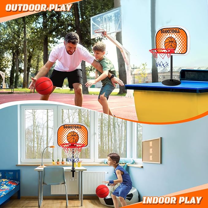 2 in 1 Mini Tabletop Basketball Hoop Indoor Desktop Basketball Hoop Set with Clips and Suction Cup with Two Balls, Portable Mini Hoops for Desk Table Office Bedroom Basketball Toys for Kids and Adult