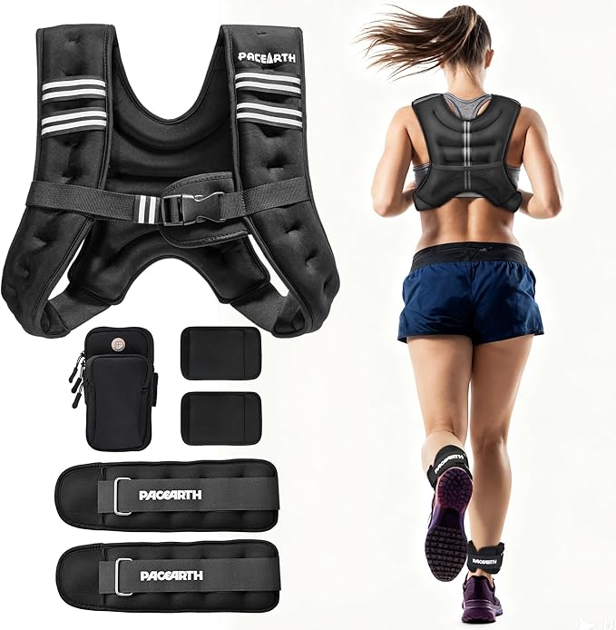 PACEARTH Weighted Vest,4lb/6lb/10lb/12lb/16lb/20lb/25lb/30lb Weight Vest with Reflective Stripe, Body Weight Vests Adjustable for Men, Women Workout, Strength Training, Running, Walking, Jogging