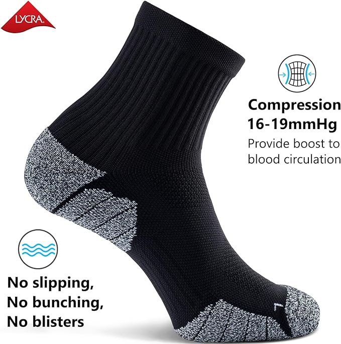 CWVLC Cushioned Compression Sport Quarter Socks for Men Women Youth