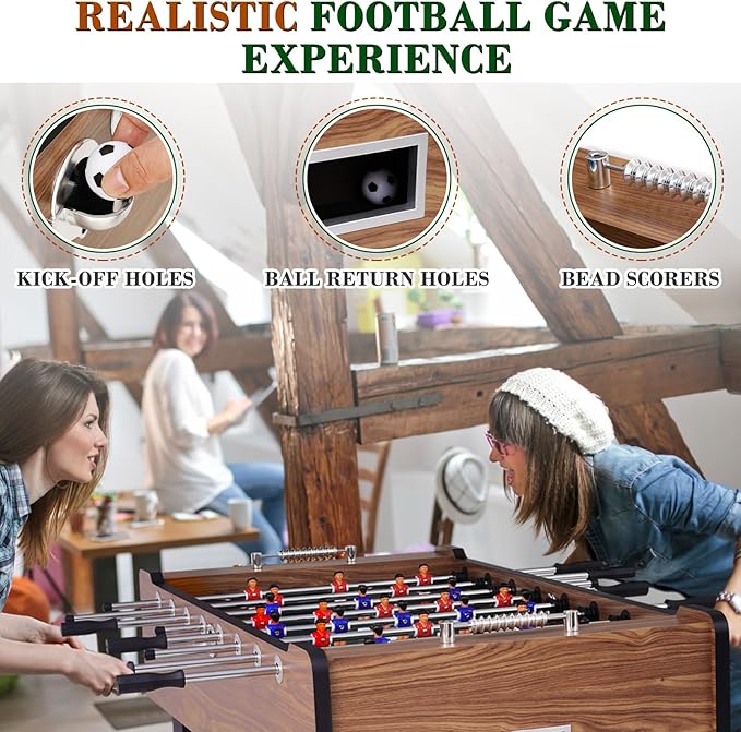 Large Size Foosball Table Adult Size, Full Size Soccer Game Table w/2 Balls, Leg Levelers & Heavy-Duty Legs, Durable Arcade Football Table for Game Room, Home, Office, Party