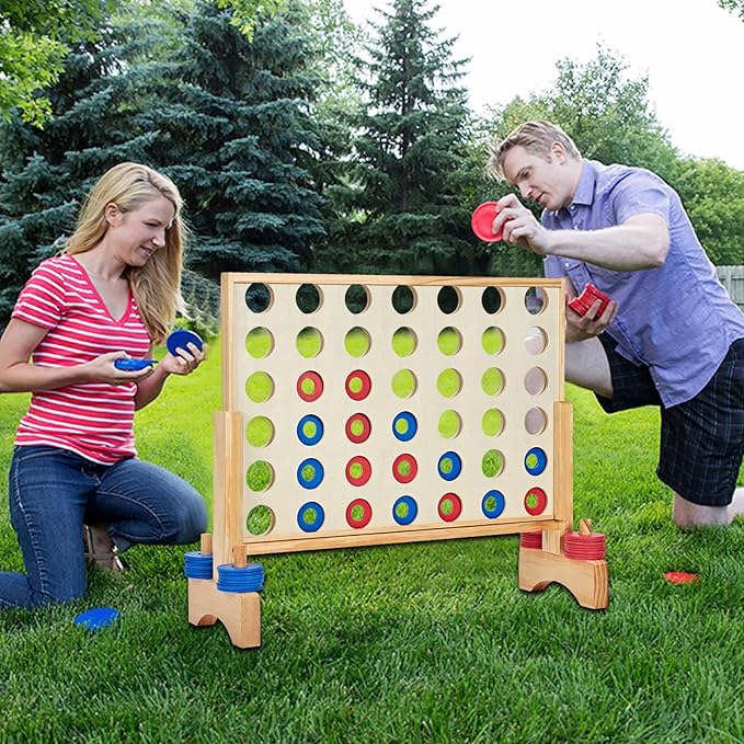 Pointyard Giant Wooden 4 in a Row Game 2.8Ft, Outdoor Yard Game for Famlies Adults, 42 Pcs Chips & Durable Carrying Bag, Halloween Christmas Party Gifts for Lovers