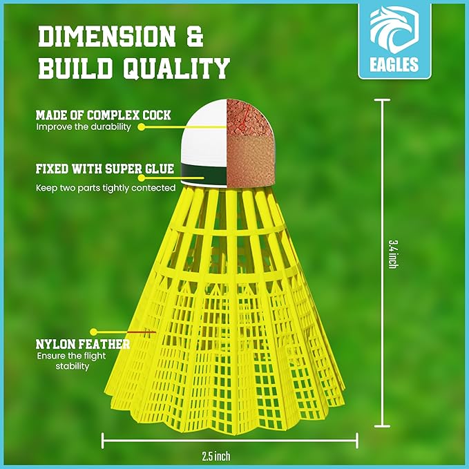 Badminton Birdies - Nylon Bedminton Shuttlecocks for Softball/Baseball Batting Training - Highly Stable & Durable Shuttle Balls for Indoor and Outdoor Matches