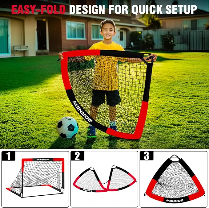 2 Pack Soccer Goal - Backyard & Indoor Soccer Goals for Kids, 4x3 ft Portable Pop Up Soccer Nets Set for Youth & Adult and Outdoor Games and Soccer Training Equipment Ages 3-16 Year Gift
