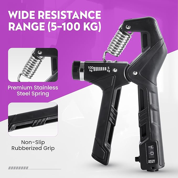 Hand Gripper Strengthener, Adjustable Resistance 22-220Lbs (10-100kg) Forearm Exerciser, Grip Strength Trainer for Muscle Building & Injury Recovery, Aerobic Hands