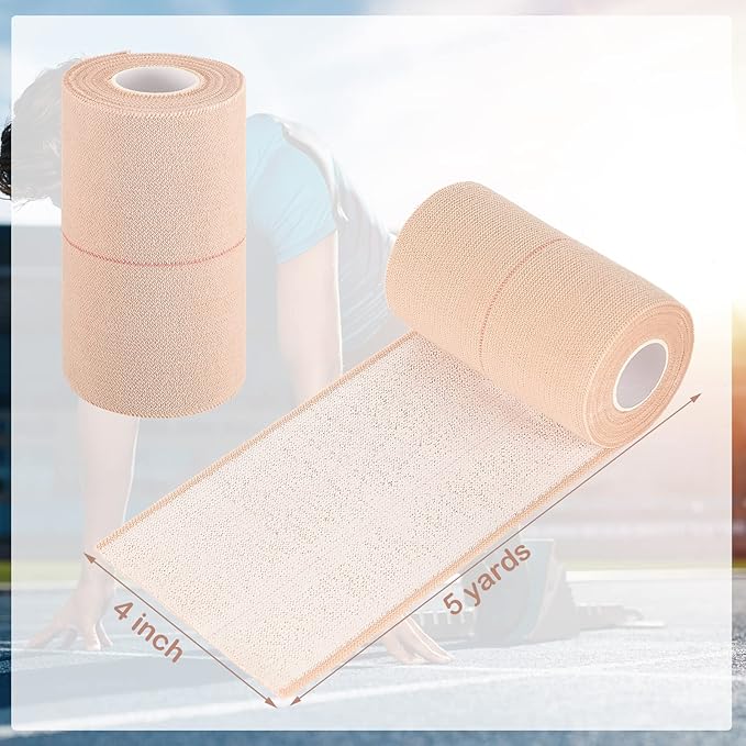 2 Rolls Adhesive Elastic Tape Bandage Tape Wrap Flexible Stretch Bandages for Sports Ankle, Knee and Wrist Sprains(Beige,4 Inch Wide)