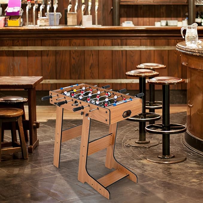 GYMAX Folding Foosball Table, 27” Freestanding Foosball Table with Balls for Family Gaming Room, Soccer Game Table for Adult Kids ASTM Certificated