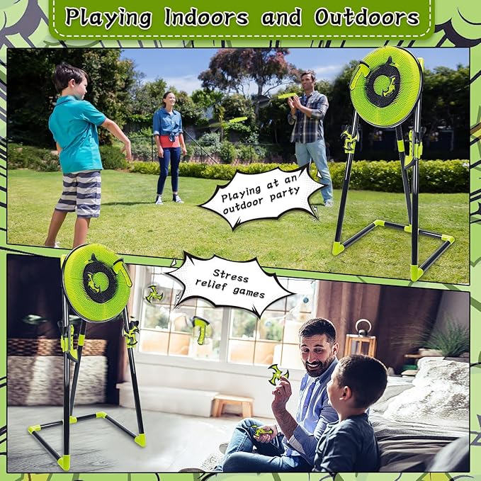 4 in 1 Axe Throwing Target Set for Backyard Kids Adults, Includes Bristle Target, Bow & 5 Arrow, 3 Throwing Axes, 3 Ninja Stars, 6 Darts, Safe Plastic Archery Yard Game for Outdoor Indoor