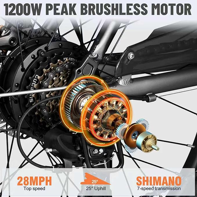 Core Electric Bike for Adults - Peak 1000W/1200W Brushless Motor Ebike, 468&500Wh Removable Built in Battery 26&27.5X2.1 Tire Step Over Bicycle with 7 Speed, Commute E Bikes