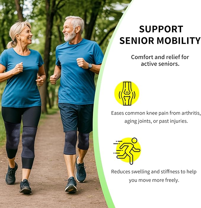 Knee Brace for Women & Men, 2 Pack Compression Knee Brace, Knee Support Sleeve for Pain Relief, Running, Workout, Sports, Knee Braces for ACL, Meniscus Tear, Arthritis and Injury Recovery Jet Black XL