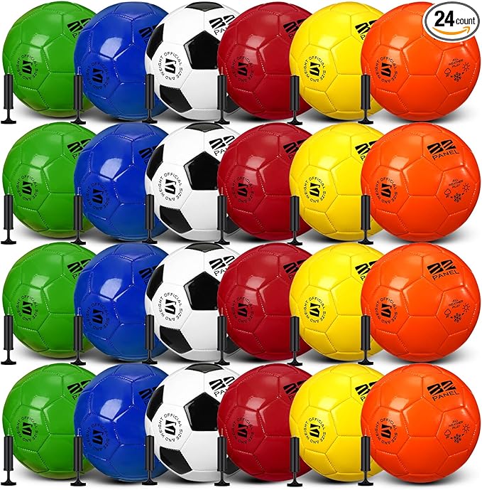 24 Pack Operation Christmas Deflated Soccer Balls with Pump Bulk Items, Machine Stitched Soccer Ball for Outdoor Indoor Training Sports, Birthday Gift Party Supplies
