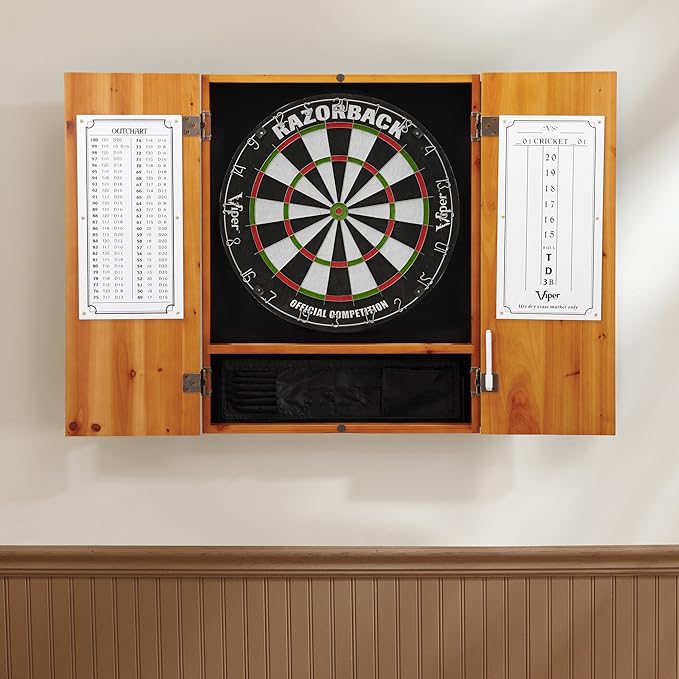 Viper by GLD Products Metropolitan Solid Wood Cabinet & Sisal/Bristle Dartboard Play-Ready Bundle