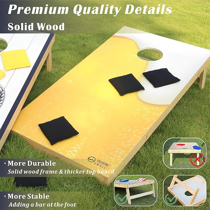 Cornhole Board Set 4FTx2FT Solid Wood Regulation Size Cornhole Set Includes 8 Cornhole Bags for Adults
