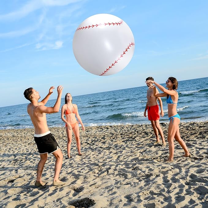 Lewtemi Giant Inflatable Sports Balls Large Inflatable Beach Ball Baseballs Soccer Rainbow Basketball Football for Sport Birthday Party Favor(4 Pcs,Soccer, Baseball, Basketball, Football,27 Inch)