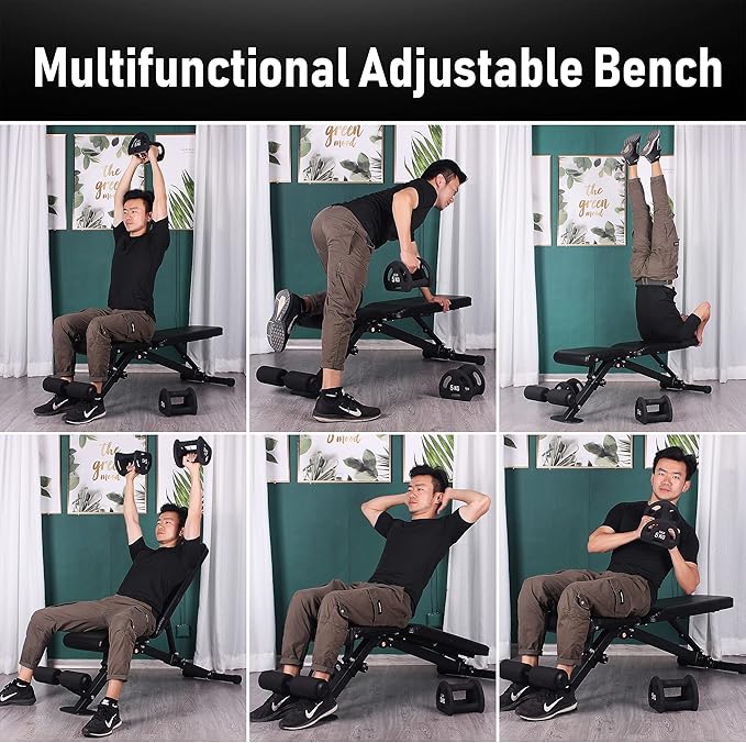 leikefitness Adjustable Weight Bench Foldable Workout Exercise Bench with Automatic Lock for Upright Incline Decline and Flat Full Body Exercise