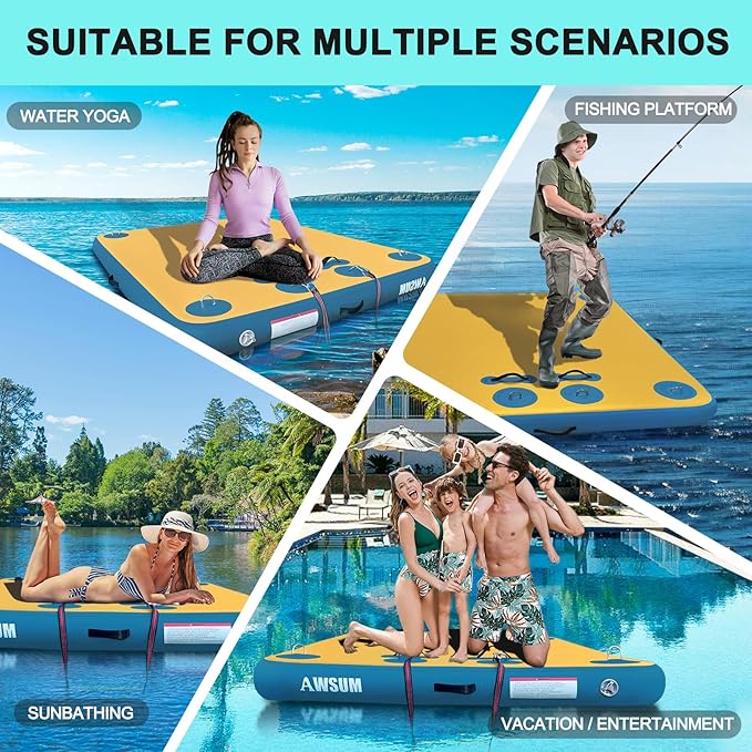 AWSUM Inflatable Floating Dock Air Dock Platform, 6ft/8ft Non-Slip Inflatable Water Mat Floating Island Raft for Lake Pool Beach Ocean