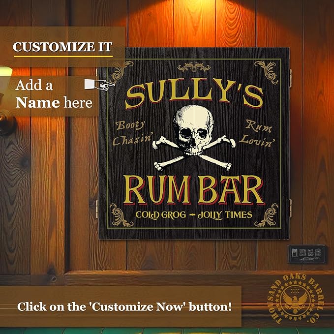 THOUSAND OAKS BARREL CO. | Personalized Dartboard & Cabinet Set with 6 Steel Tip Darts