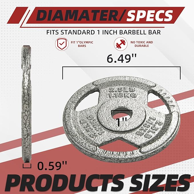 Cast Iron Gym Weight Plates | 1" and 2" Olympic Bumper Plates for Weightlifting, CrossFit, Deadlift, and Squat