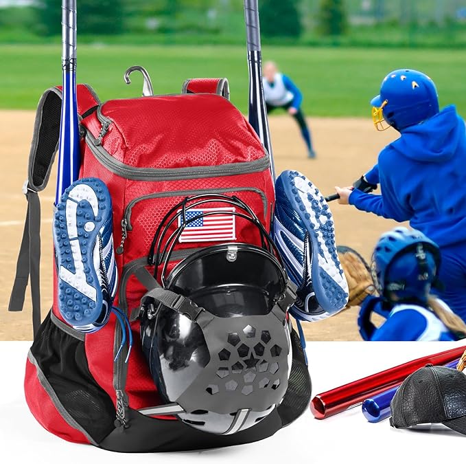 | Baseball Bag Softball Bat Bag, Double-layer Baseball Backpack Adult with Gear Klip To Hold Baseball Glove, Baseball Essential Gear, Youth Baseball Bag for Boys, Girls, Baseball Accessories