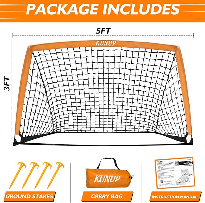5×3 6x4 9x5 FT Portable Kids Soccer Goal for Backyard, Foldable Soccer Practice Net with Carrying Bag for Toddler Youth Adult Pop Up Soccer Training Equipment Indoor and Outdoor Sports Game