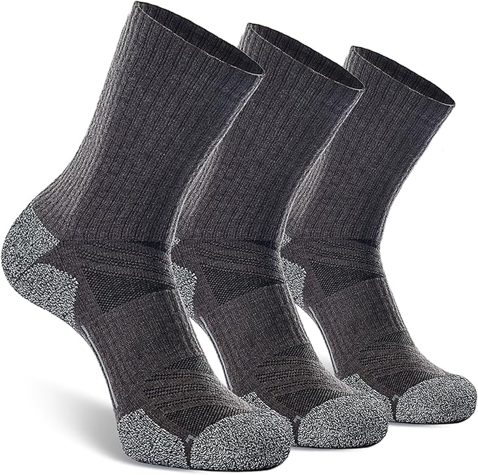 CWVLC Crew Hiking Socks, Cushion, Moisture Wicking, Arch Compression Boot Socks