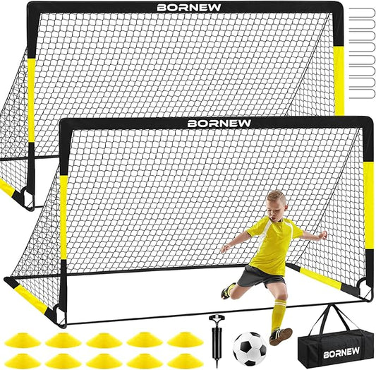 Kids Soccer Goal for Backyard Set - 2 Set of 7X5 / 6X4 ft Toddler Soccer Nets Training Equipment, Soccer Ball, Pop Up Portable Soccer Set for Kids and Youth Games and Training Goals Ages 3-16 Gift