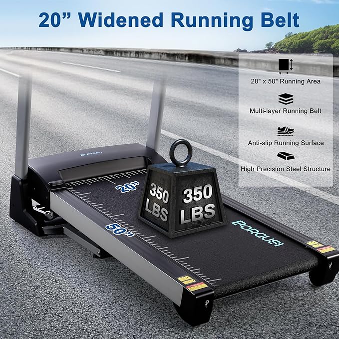 15% Auto Incline Treadmill with Bluetooth Speaker, 20" Wide 3.5HP Folding Electric Treadmill with LCD Display Easy Assembly Running Walking Exercise Machine for Home Use, 350 LBS Capacity