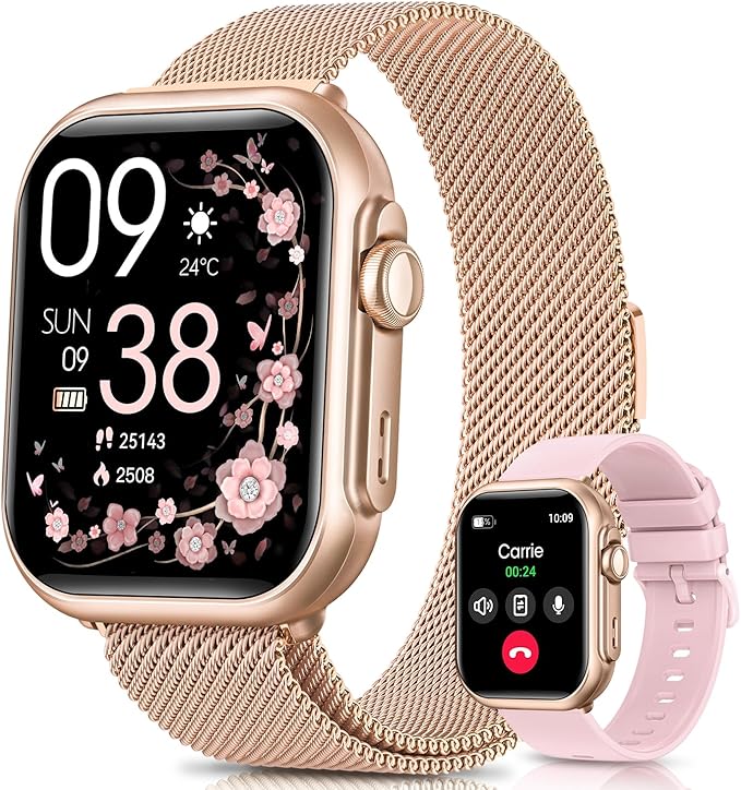 Smart Watch for Men for Android iPhone: Smart Watch with 100 Day+Battery Life Make/Answer Call Blood Oxygen Sleep Heart Rate Monitor 5ATM 120+ Sport Mode Fitness Tracker Watch Pedometer Gold 2Band