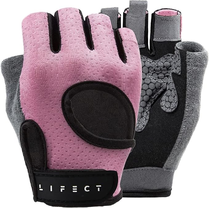 LIFECT Essential Breathable Workout Gloves, Weight Lifting Fingerless Gym Exercise Gloves with Curved Open Back, for Powerlifting, Women and Men