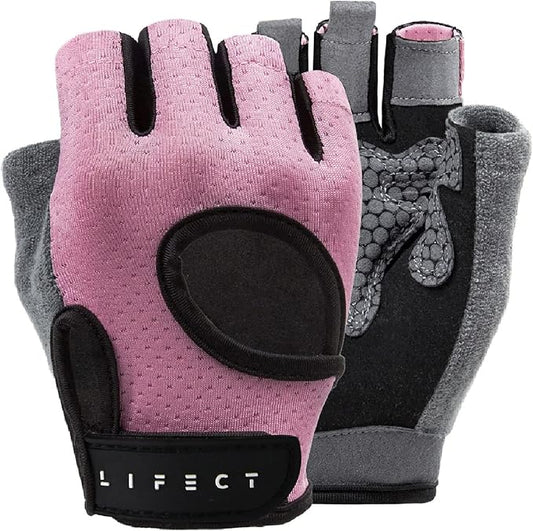 LIFECT Essential Breathable Workout Gloves, Weight Lifting Fingerless Gym Exercise Gloves with Curved Open Back, for Powerlifting, Women and Men