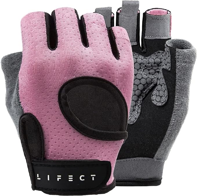 LIFECT Essential Breathable Workout Gloves, Weight Lifting Fingerless Gym Exercise Gloves with Curved Open Back, for Powerlifting, Women and Men