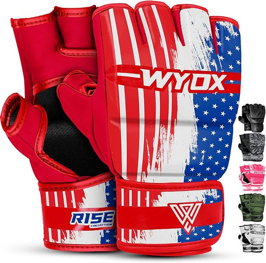 WYOX MMA Gloves for Men & Women – Grappling & Sparring Boxing Gloves with Open Palm Design, Padded Fingerless Training Gloves for Kickboxing, Muay Thai, Youth & Heavy Bag Workouts