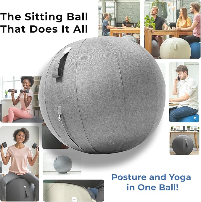 Balance Ball Chair for Office & Home - Ergonomic Exercise Ball for Posture & Back Pain Relief, Yoga Ball Chair - Sitting Ball with Washable Linen Cover