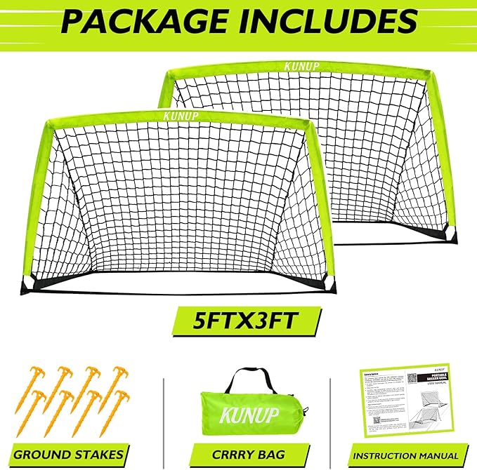 2 of 5×3 6x4 9x5 FT Portable Kids Soccer Goals Set, Foldable Soccer Practice Nets for Backyard with Carrying Bag for Toddler Youth Pop Up Soccer Training Equipment Indoor Outdoor Sports Game Gift