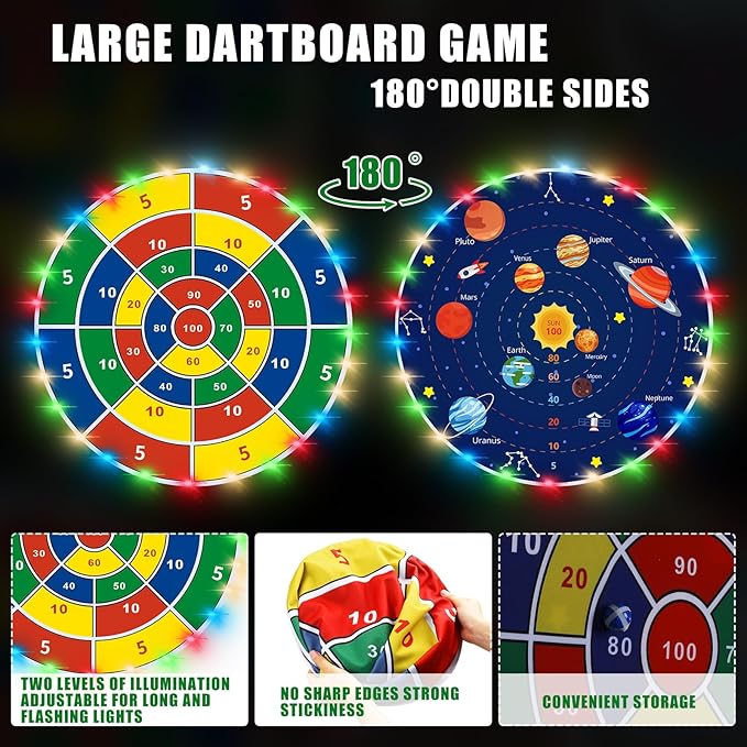 36 Inch Large LED Dart Board Double Sided Dartboard with 20 LED Sticky Balls Planet Giant Dartboard Shooting Toys Indoor Outdoor Sport Toys Dartboards Party Game Toy Birthday Gifts