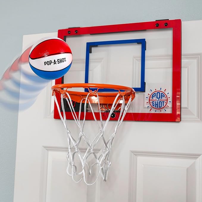 Pop-A-Shot Super Slam Over The Door Mini Basketball Hoop for Adults | 2 Included Basketballs and Pump | Built for Dunks | Breakaway Rim | Shatter Resistant Backboard | 17x12.5 Inches