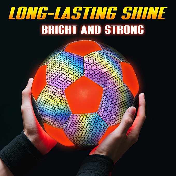 Glow in The Dark Soccer Ball with LED Lights - Light Up Soccer Ball for Night Games, Size 5 Gift for Kids & Adults, Includes Pump