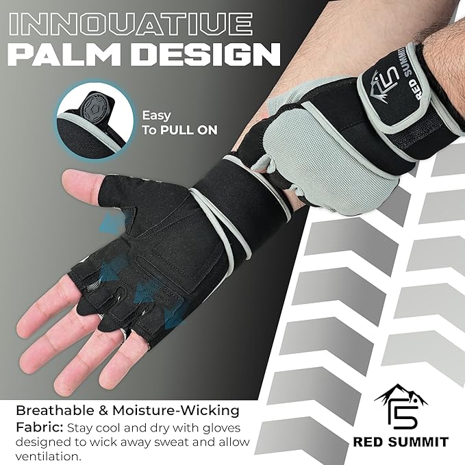 Weight Lifting Gym Gloves for Men & Women, Workout Exercise Gloves with Wrist Support & Anti-Slip Palm for Hanging, Rowing, Pullups, Bodybuilding, Powerlifting & Calisthenics