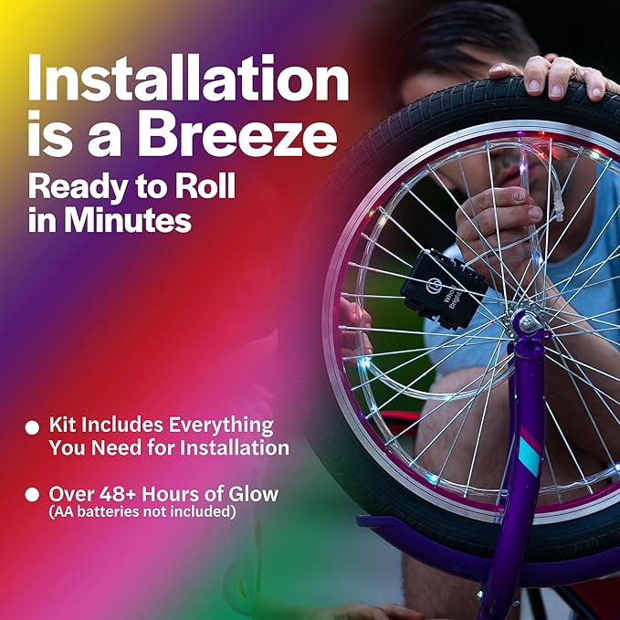 Brightz WheelBrightz LED Bike Wheel Lights - 2025 Edition with Superior Straps & LED-Weatherproof Shield! 14 Colors - Unmatched Durability, Visibility & 48+ Hours of Dazzling Illumination